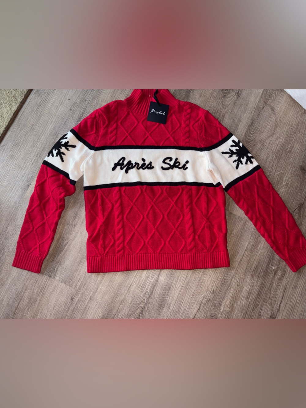 Red 'Apres Ski' Cable Knit Sweater with Snowflake Detail